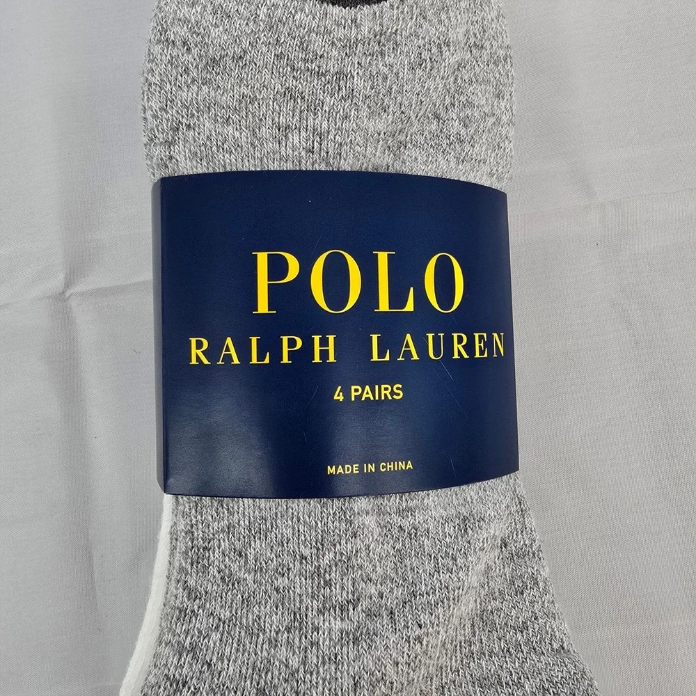 Polo Ralph Lauren Mens 4 Pair Low Cut Socks Grey White Pony Logo‎ ZP113858PKN